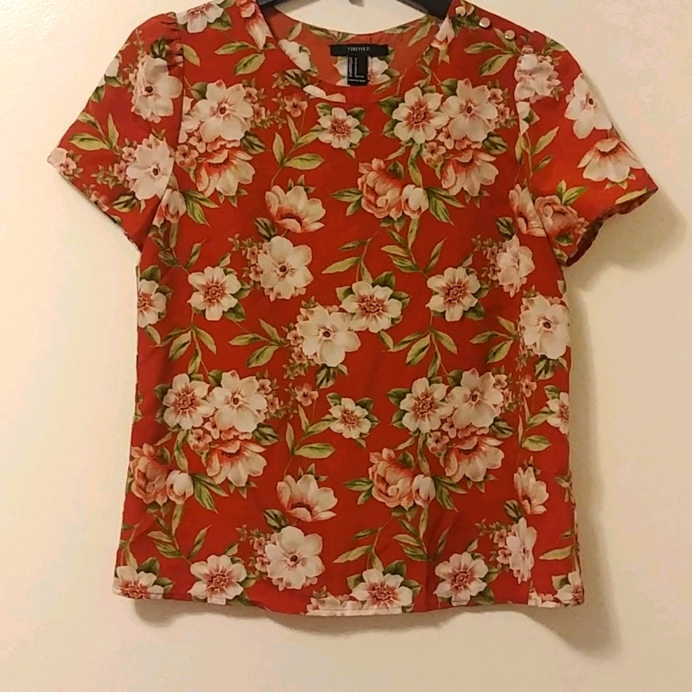 Forever 21 Rusted Orange Floral Blouse US M